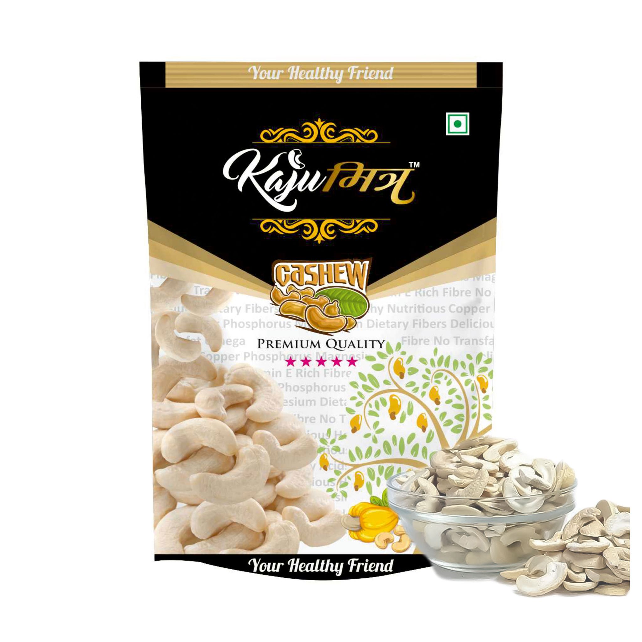 KajuMitra Split Cashew Nuts 200g | W320 Grade 2 Pieces Kaju | Premium Tukda Cashews | Natural Dry Fruits