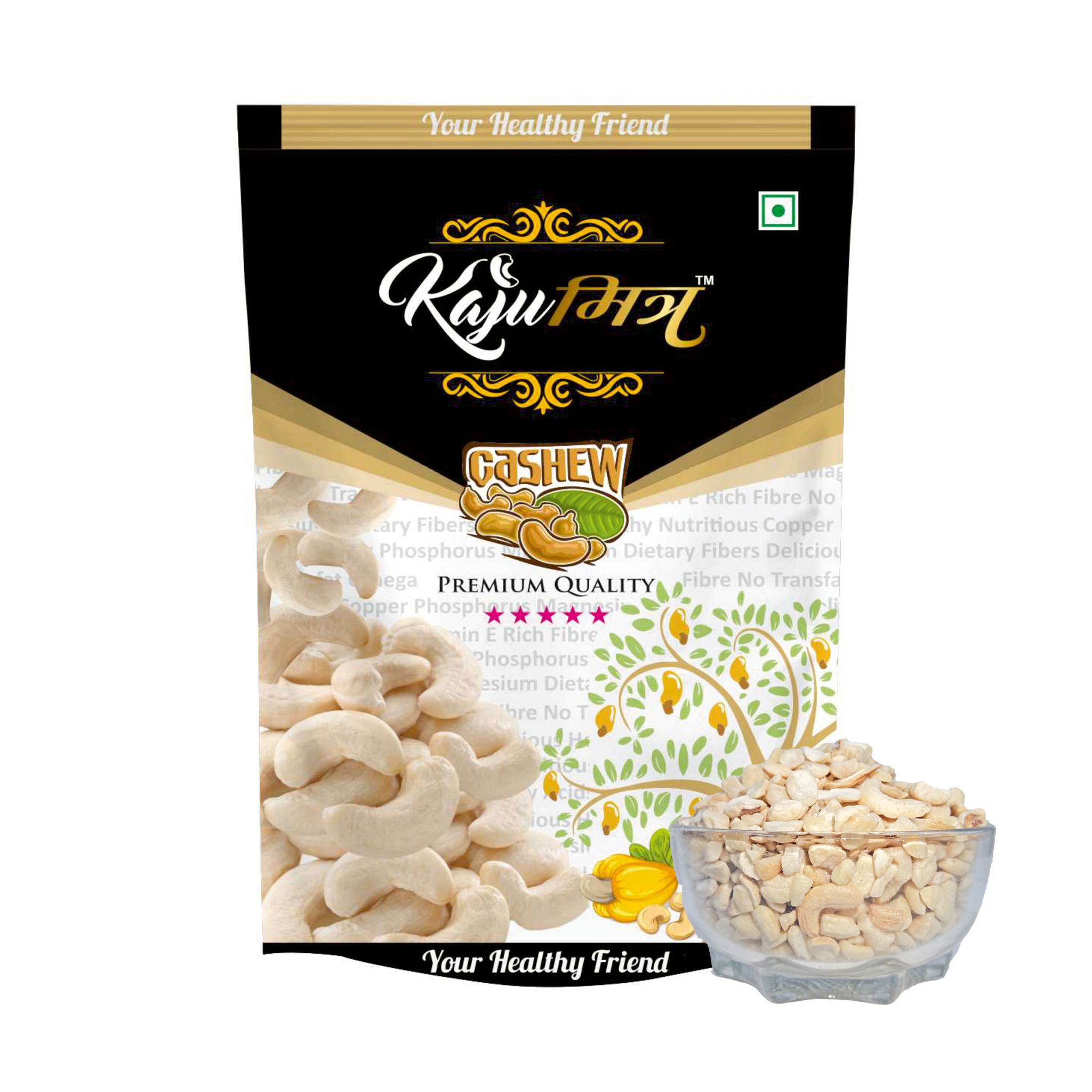 KajuMitra Split Cashew Nuts 200g | W320 Grade 6 Pieces Kaju | Broken Tukda Cashews | Natural Dry Fruits