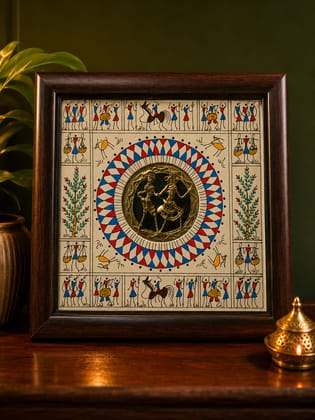 Hand-painted Tribal Art Frame with Dhokra Metal Figure