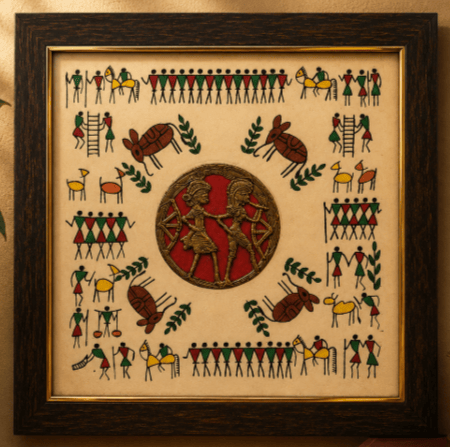 Traditional Dokra & Warli Art Fusion Wall Frame