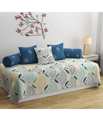 SHOMES Cotton Floral Diwan Set 6 Pcs - Cream