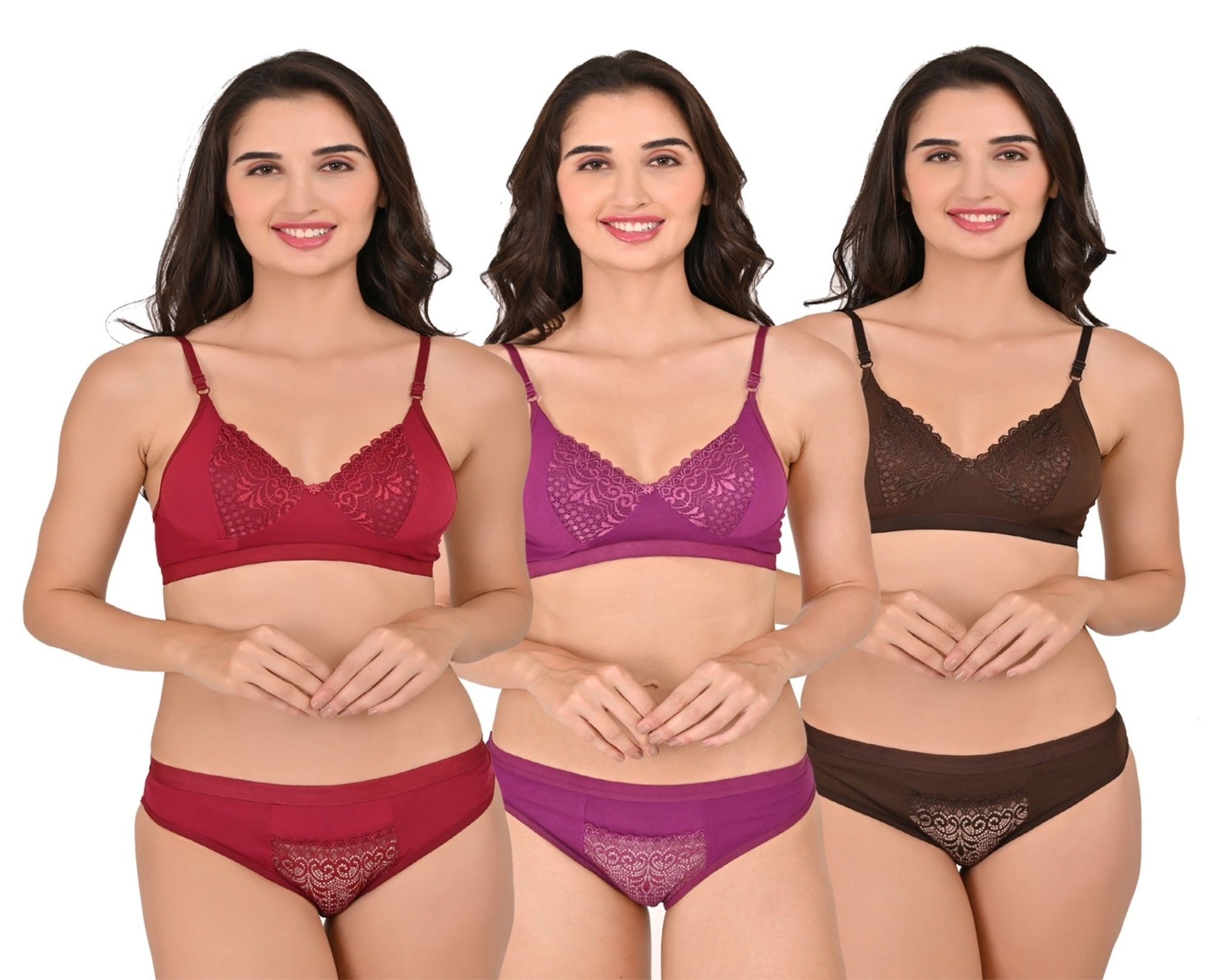 SVAHA Women’s Hosiery Net Lace Bra & Panty Set Pack of 3 | Soft Stretch Lingerie Combo | Stylish Everyday Innerwear | Sizes 28–40