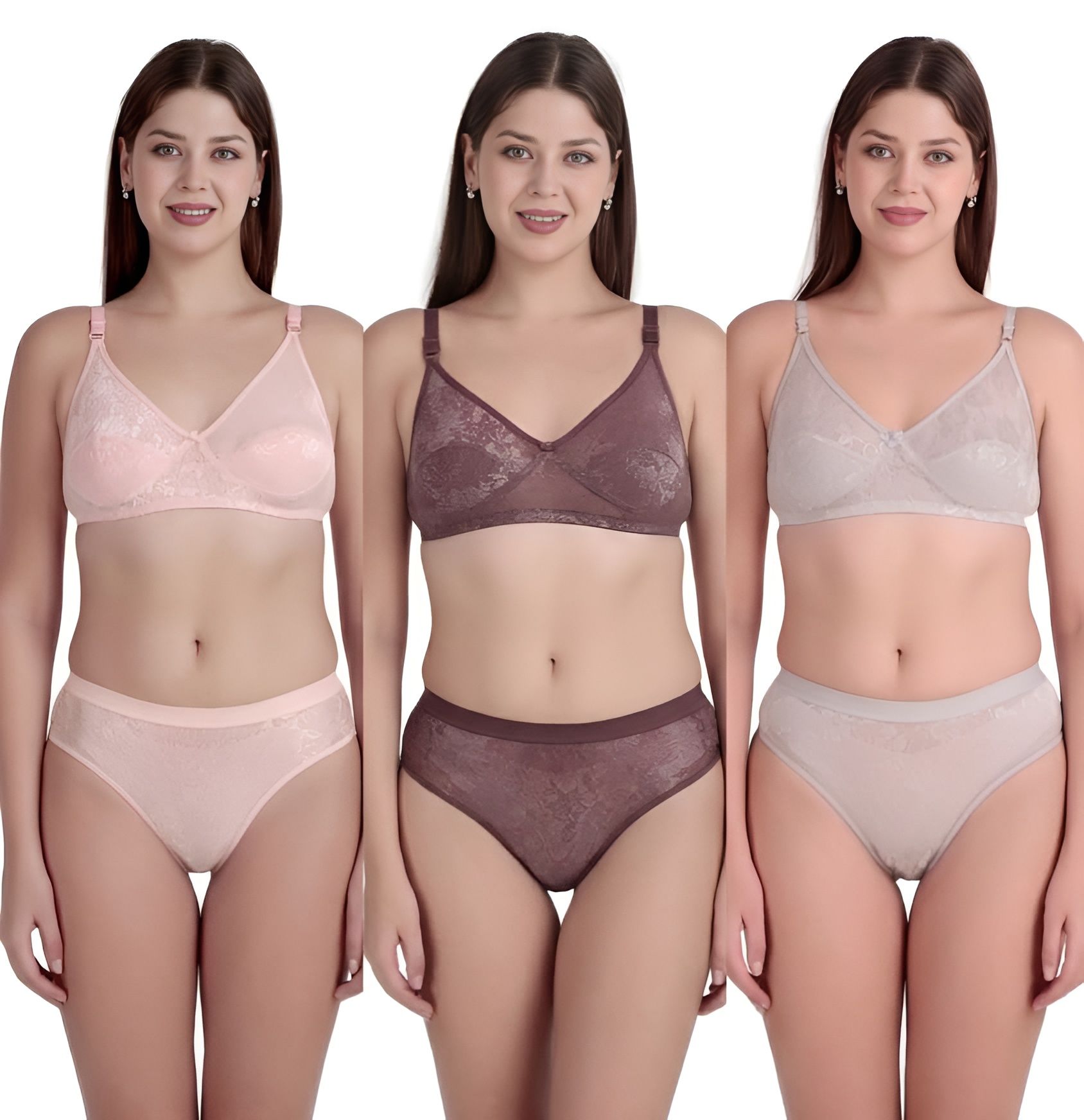 SVAHA Women’s Hosiery Net Bra & Panty Set Pack of 3 | Soft Stretch Lingerie Combo | Comfortable Everyday Innerwear for Women