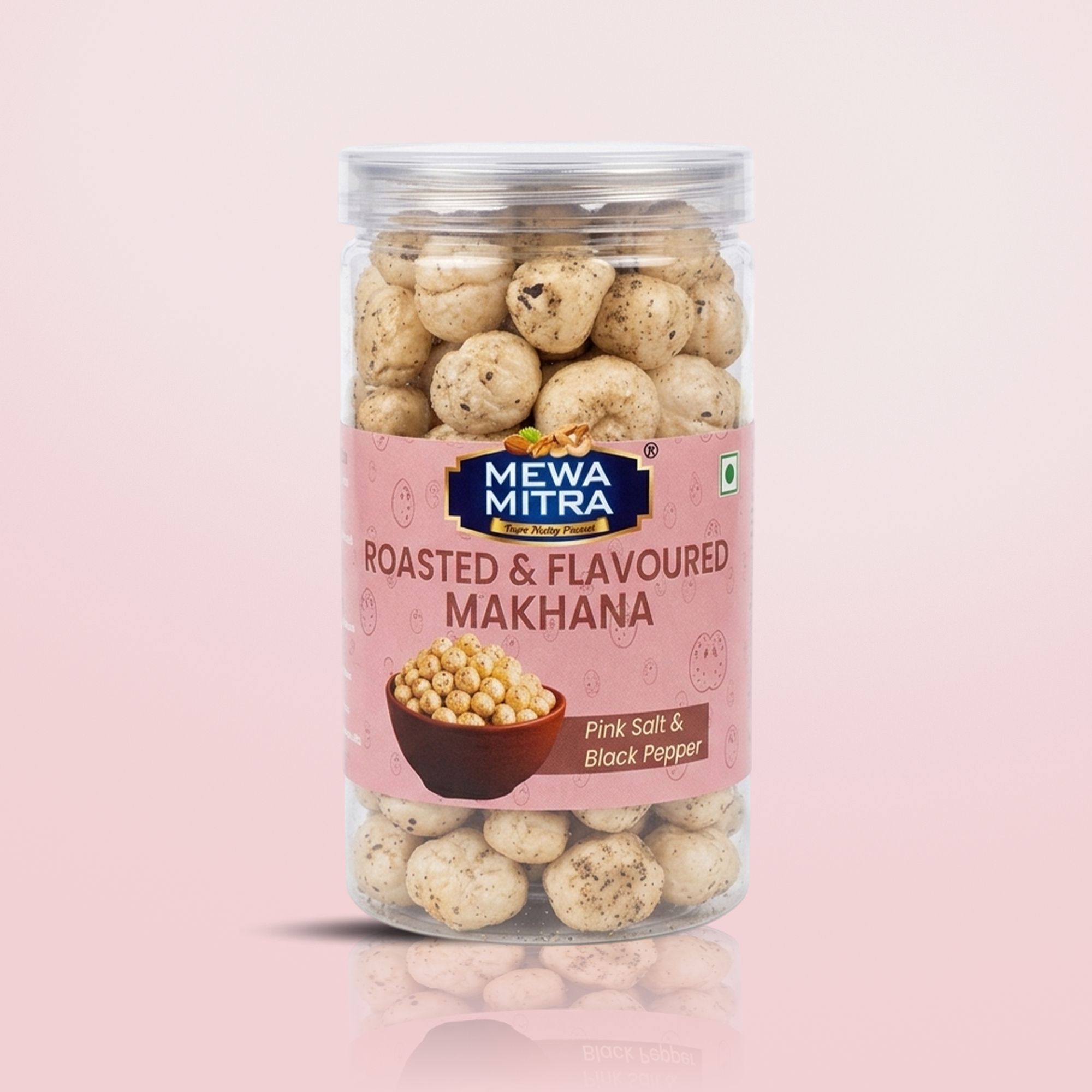 MewaMitra Black Pepper & Pink Salt Roasted Makhana 45g Jar | Fox Nuts | Crunchy Flavoured Healthy Snack | Phool Makhana