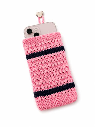 Handmade Pink and Black Striped Crochet Smartphone Pouch Handmade Pink and Black Striped Crochet Smartphone Pouch