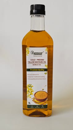 Ramnoor Pure Organic Cold Pressed Yellow Mustard Oil 1L | Kachi Ghani Sarson Tel | Pure & Natural | Strong Aroma Cooking Oil
