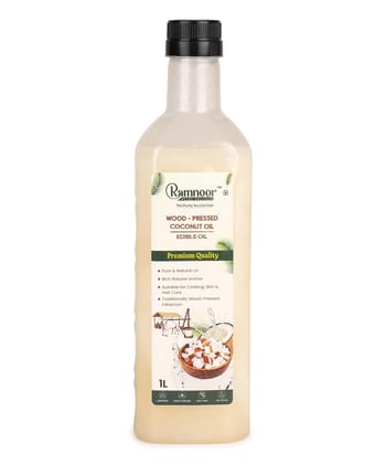 Ramnoor Pure Organic Wood Pressed Coconut Oil 1L | Cold Pressed | Virgin & Unrefined | Multipurpose Coconut Oil