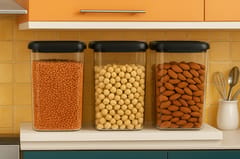 1100 ML Airtight Storage Container Set of 3 | Transparent Modular Kitchen Containers with Black Lid | Food Grade Plastic Jars for Dry Fruits, Pulses, Snacks & Pantry Storage
