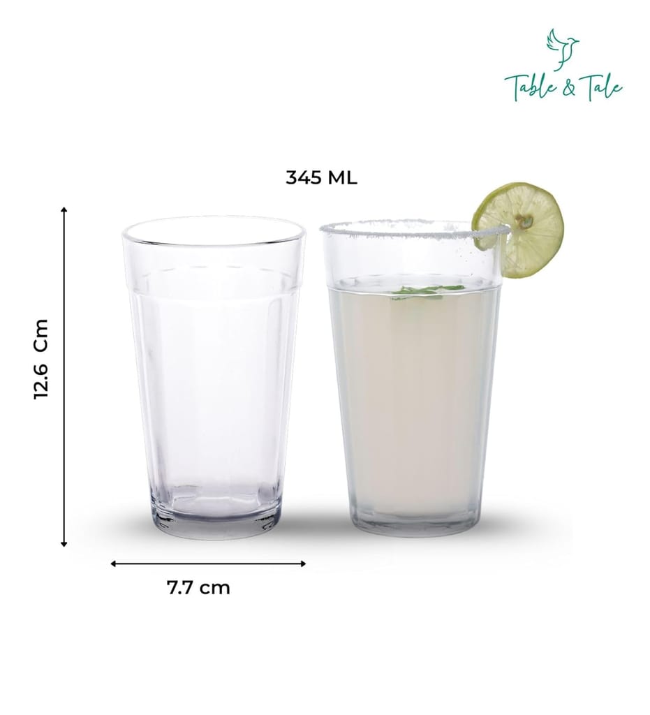 Table & Tale Americano Line 345 ml Water Glass Set of 4 from Brazil | Durable & Stylish Glassware for Water, Juice, Cold Drink Tumbler | Perfect for Gifting | Dishwasher Safe