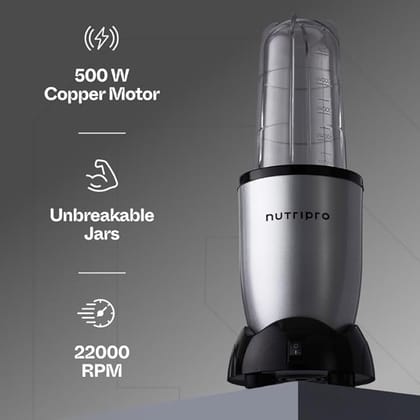 NutriPro Juicer Mixer Grinder - Smoothie Maker - 500 Watts (2 Jars & 1 Blade, Silver) - 2 Year Warranty
