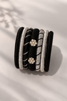 Traditional Black and Silver Silk Thread Bangle Set Traditional Black and Silver Silk Thread Bangle Set