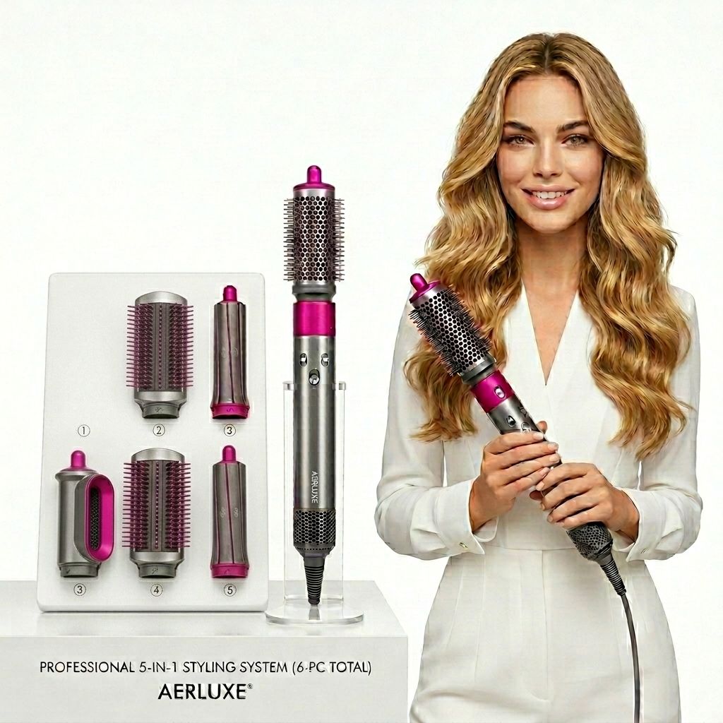 5-in-1 Hot Air Brush Hair Dryer & Volumizer | Detachable Blow Dryer Brush, Straightener, Curler, Crimper & Auto-Wrap Rotating Comb | Negative Ion Anti-Frizz Technology | Professional Salon-Quality Fast Drying & Multifunctional Hair Styling Tools for Women
