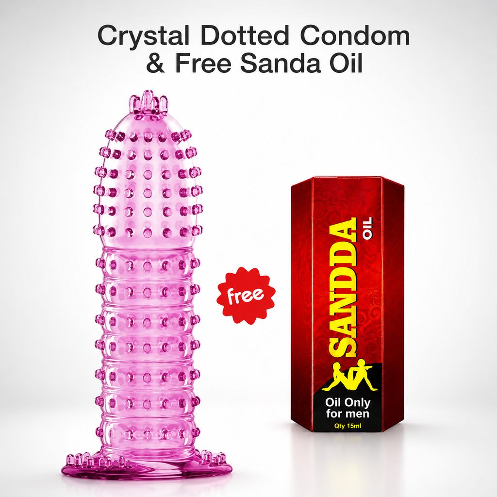 Zadiokok Crystal Condom Reusable Ultra Dotted Condom & Free Sanda Oil Long Lasting Intimate Pleasure Combo