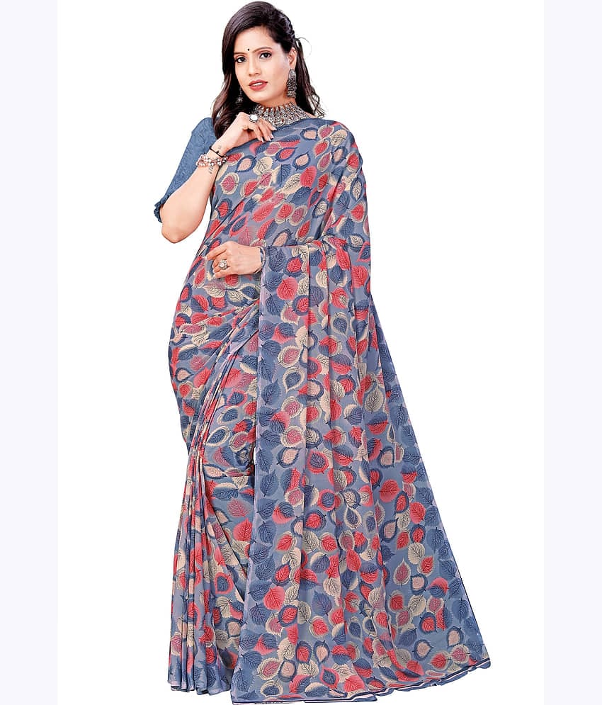 Kanooda Prints Georgette Printed Saree With Unstitched Blouse Piece ( Orange )