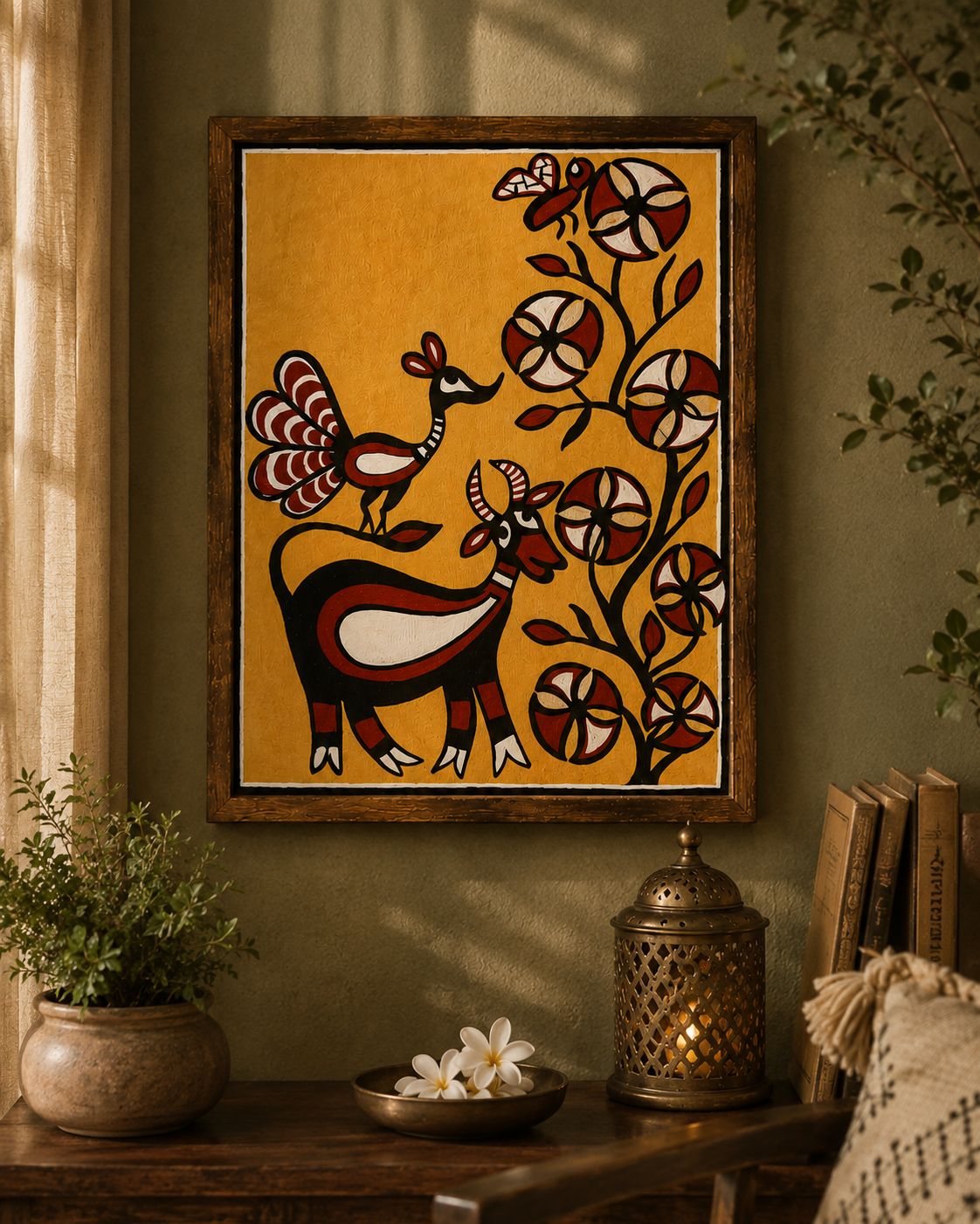 Handmade Pithora Style Painting on Canvas with Wooden Frame