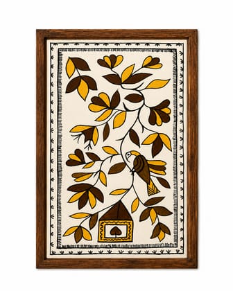 Kalamkari Bird & Hut Tree of Life Framed Painting Kalamkari Bird & Hut Tree of Life Framed Painting