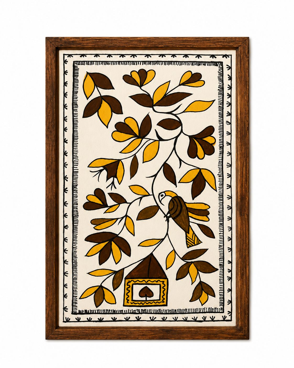 Kalamkari Bird & Hut Tree of Life Framed Painting