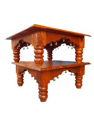 Handcrafted Solid Wood Home Temple with Brass Bells