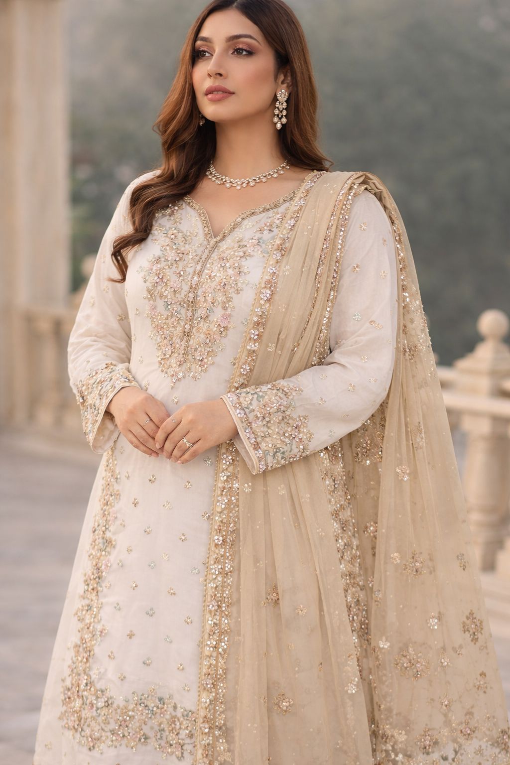 Suffuse by Sana Yasir Embroidered Off-White Pakistani Suit