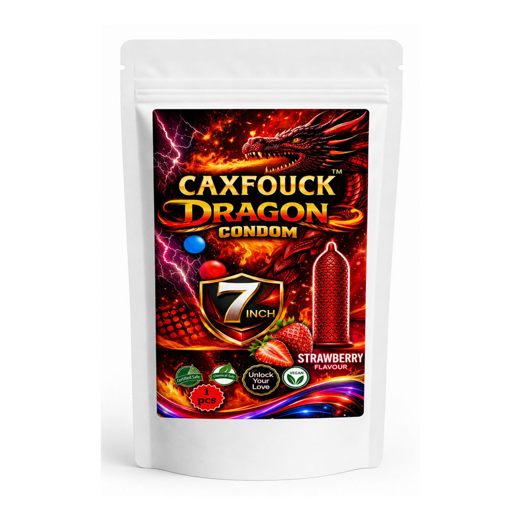 Caxfouck Penis Extender Dragon Silicone Condom Strawberry Flavour 7 to 8 Inch Reusable Condom for Extra Time & Pleasure (Pack of 1)