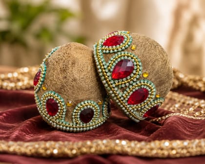 Decorative Lagan Nariyal Set with Red Stones (Pack of 2)
