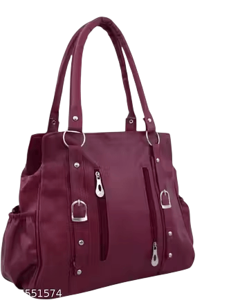 Women's Maroon Faux Leather Shoulder Bag with Zipper Pockets