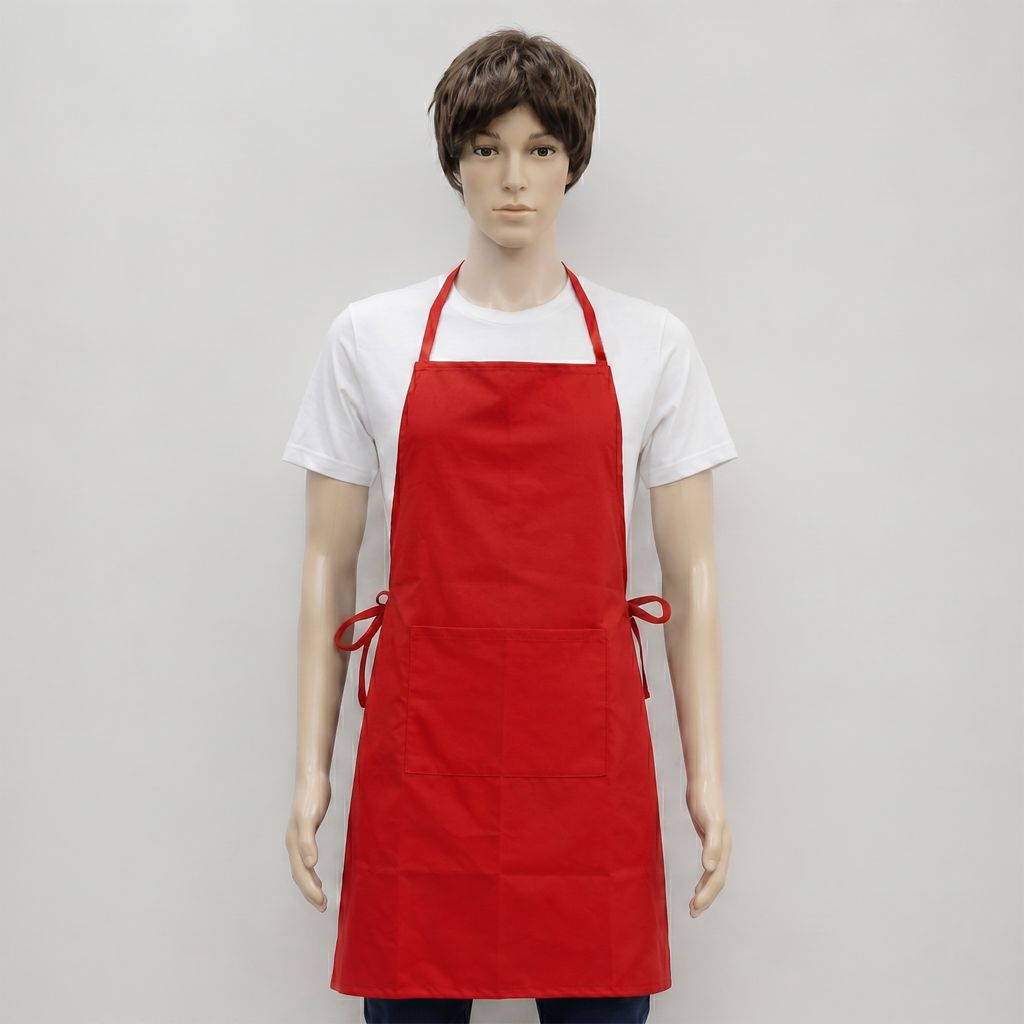 Red Kitchen Apron Cotton Blend with Front Pocket