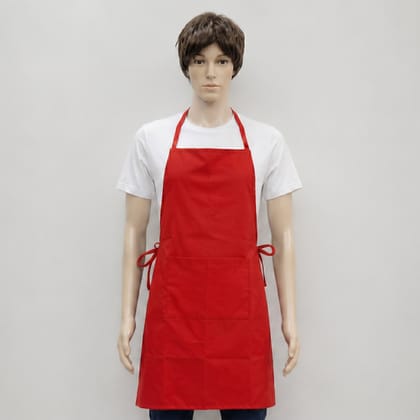 Red Kitchen Apron Cotton Blend with Front Pocket
