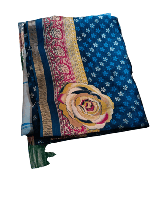 Women's Navy Blue Traditional Printed Saree with Large Floral Pallu Motif