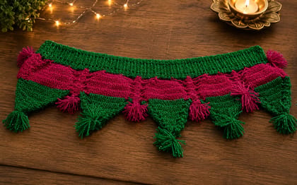 Handmade Woolen Toran for Door - Green & Pink
