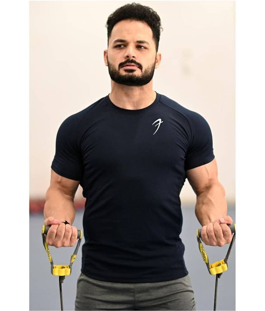 Fuaark - Navy Blue Cotton Blend Regular Fit Men's Sports T-Shirt ( Pack of 1 )