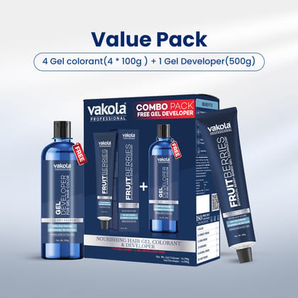 Vakola Professional FruitBerries Gel Hair Colourant Dark Brown 4 Tubes x 100g with 500g Gel Developer, No Scalp Stain, No Dripping, 100% Grey Coverage