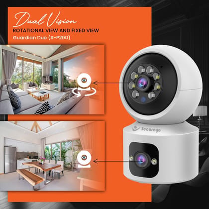 Secureye Pelican Series Guardian Duo | 2MP Dual Vision WiFi Camera | 345° Pan & 60° Tilt | Two-Way Talk | Supports up to 256GB SD Card | Home & Commercial Security