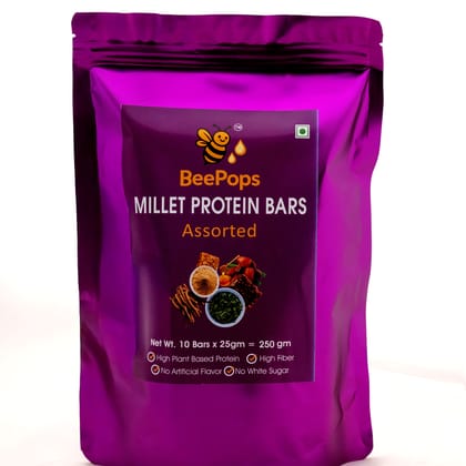 BeePops Assorted Millet Protein Bars – 10 Bar Family Pack (5 Variants × 2 Each | 25g Per Bar)