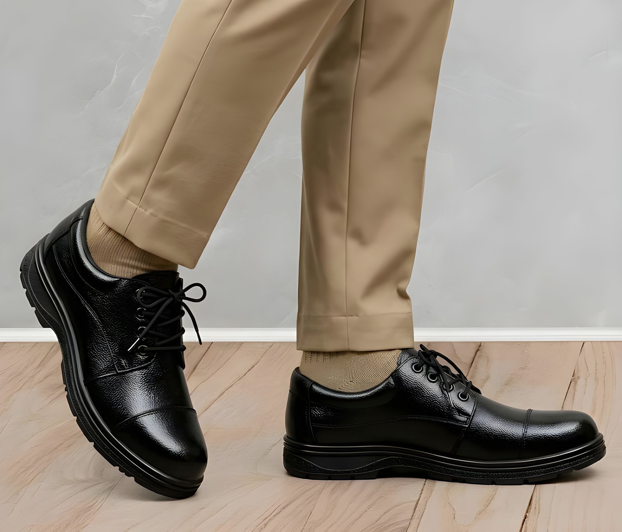 Latest  Stylish Men Leather Black Police Duty Shoes | Lace-Up Formal Uniform Shoes | Comfortable Daily Wear Footwear For Men