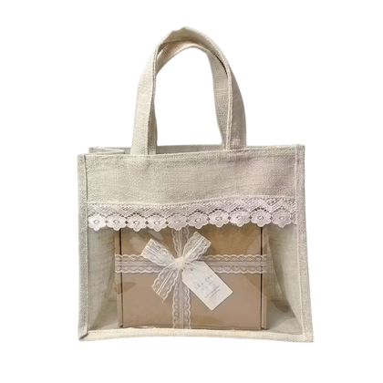 Transparent Laced Hessian Tote Bag