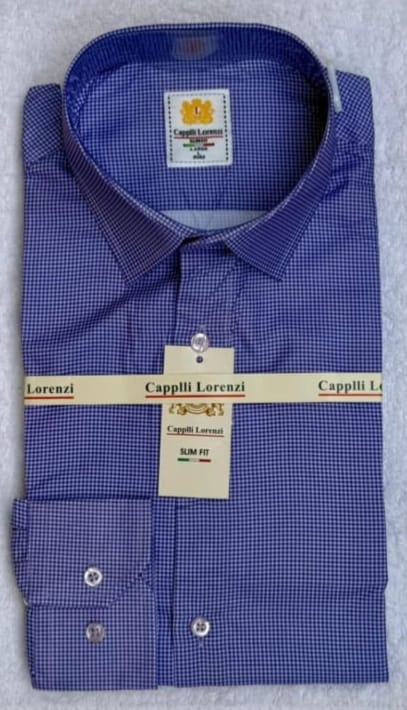 Capplli Lorenzi Men Blue Slim Fit Gingham Formal Shirt