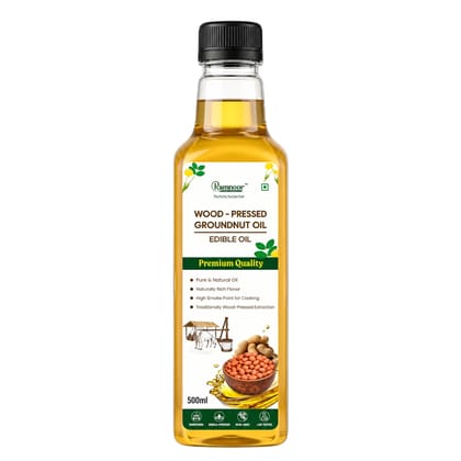 Ramnoor Pure Organic Wood Pressed Groundnut Oil 500ml | Cold Pressed Kachi Ghani Peanut Oil | 100% Pure & Natural | Unrefined | Chemical Free | Cooking Oil