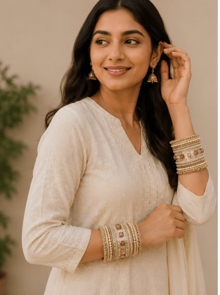 Luxury Kundan Chura Bangle Set with Red and Cream Accents