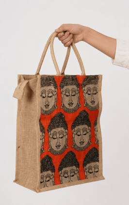 Printed Jute Tote Bag with Buddha Design