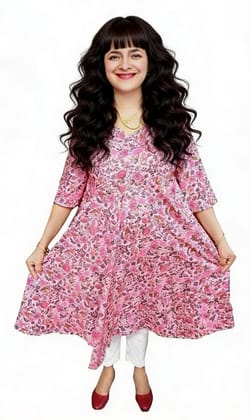 Women's Cotton Polyester Kurta | Umbrella Cut Kurti | Size L 