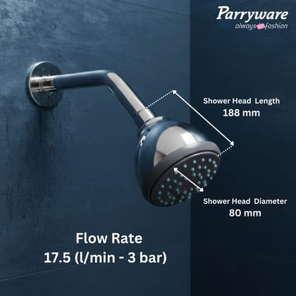 Parryware Alpha Shower With Shower Arm (80mm) | For bathroom fixture | Chrome Finish | T9885A1 Parryware Alpha Shower With Shower Arm (80mm) | For bathroom fixture | Chrome Finish | T9885A1