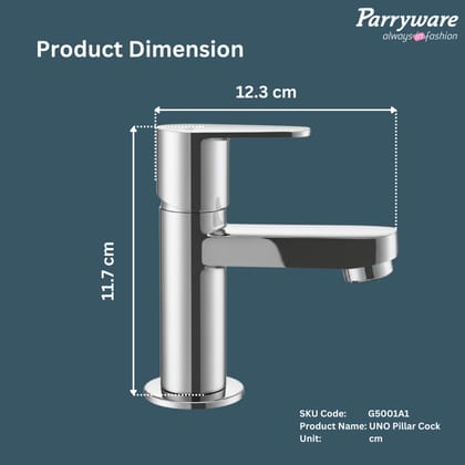 Parryware UNO Pillar Cock for Bathroom wash basins | Chrome Finish | with Honeycomb Type Aerator | 10 Years Warranty | G5001A1/T5001A1 Parryware UNO Pillar Cock for Bathroom wash basins | Chrome Finish | with Honeycomb Type Aerator | 10 Years Warranty | G5001A1/T5001A1