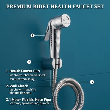 PARRYWARE Splash Series Health Faucet/Toilet Gun (Stainless Steel) | PVC Pipe, Wall Hook Included, ABS Body | Toilet Spray Gun/Health Faucet Set with Pipe/Hose and Wall Hook | T9805A1 PARRYWARE Splash Series Health Faucet/Toilet Gun (Stainless Steel) | PVC Pipe, Wall Hook Included, ABS Body | Toilet Spray Gun/Health Faucet Set with Pipe/Hose and Wall Hook | T9805A1