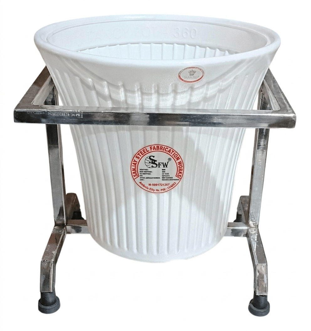 SSFW Stainless Steel Plant Stand  Without Plastic Pot (Suitable for Plastic Pot  Dia 28cm* Height-28cm , 11 *11  INCH) 16 Gauge 18mm Square Pipe | Lifetime Rust-Proof | Attractive Indoor/Outdoor Pot Stand