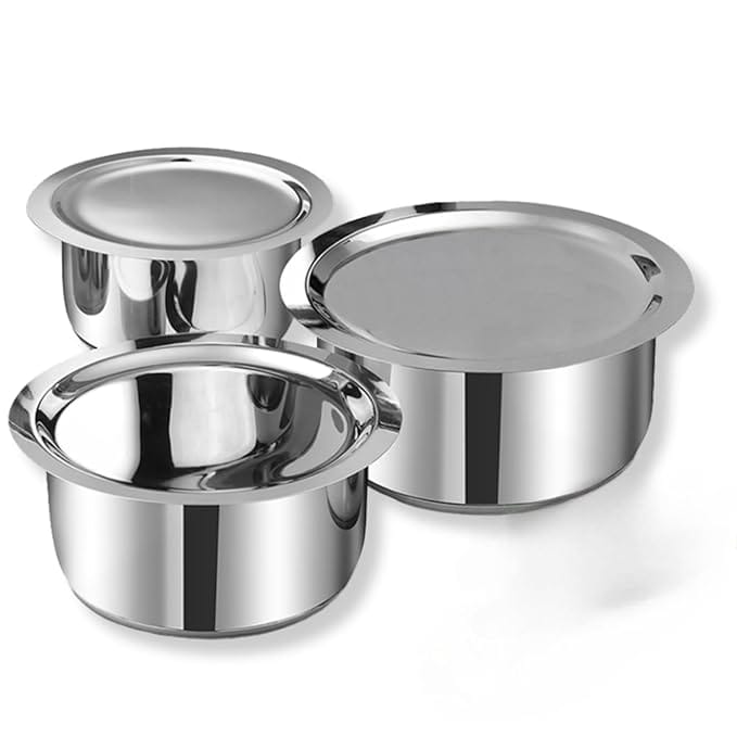 Storehaus Triply SAS (Steel-Aluminium-Steel - 3 Layers) Tope Set of 3 Pcs with Lid - (1.1 ltr, 14 Cm), (1.6 Ltr, 16Cm) & (2 Ltr, 18 Cm), Smooth Surface, Induction & Gas Safe with 2 years Warranty - Cookware | Buy online on ZillyBuy