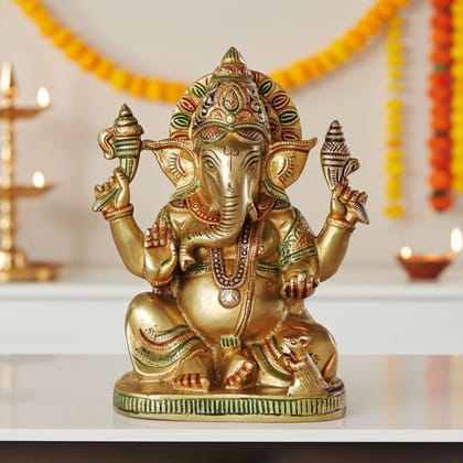 Brass Showpiece Ganesh Ji God Idol Statue (BSMAS1062 G)