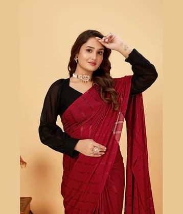 Parmila Fashion Chiffon Striped Saree With Unstitched Blouse Piece ( Red )