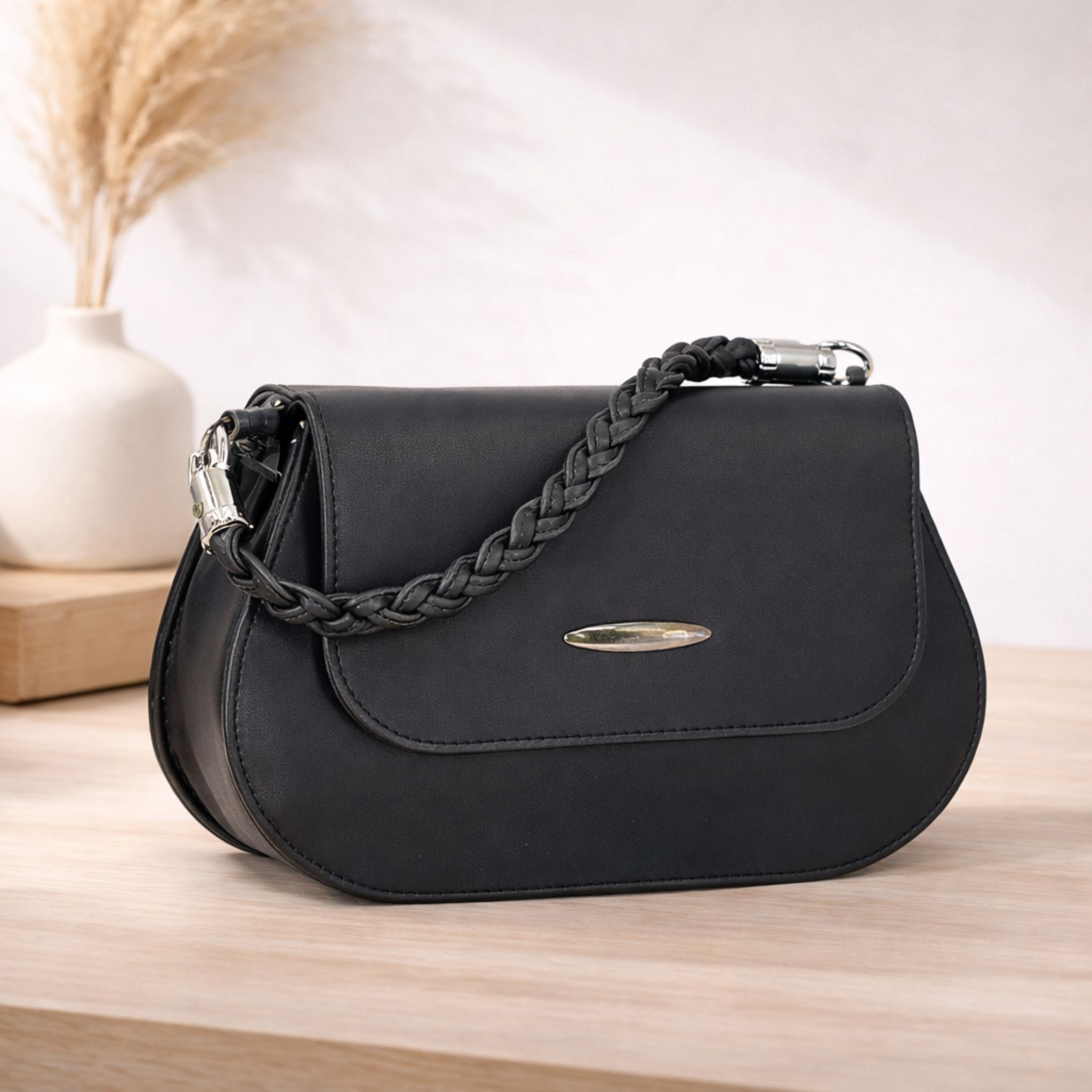 Elegant Women’s Braided Handle Sling Bag | Premium PU Leather Small Handbag | Trendy Shoulder Bag for Girls & Women