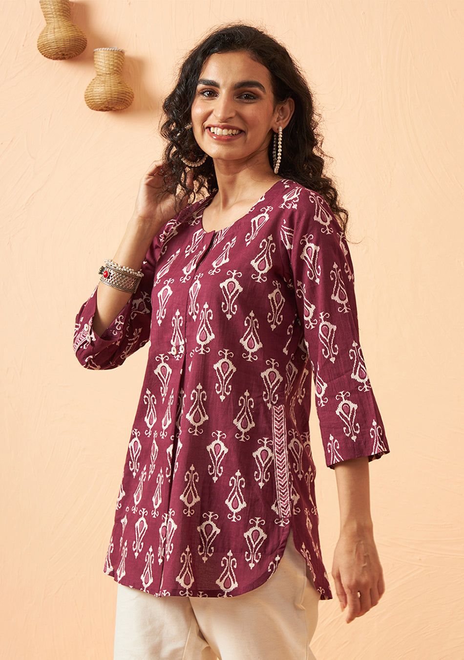 Maroon ikkat pattern top-S